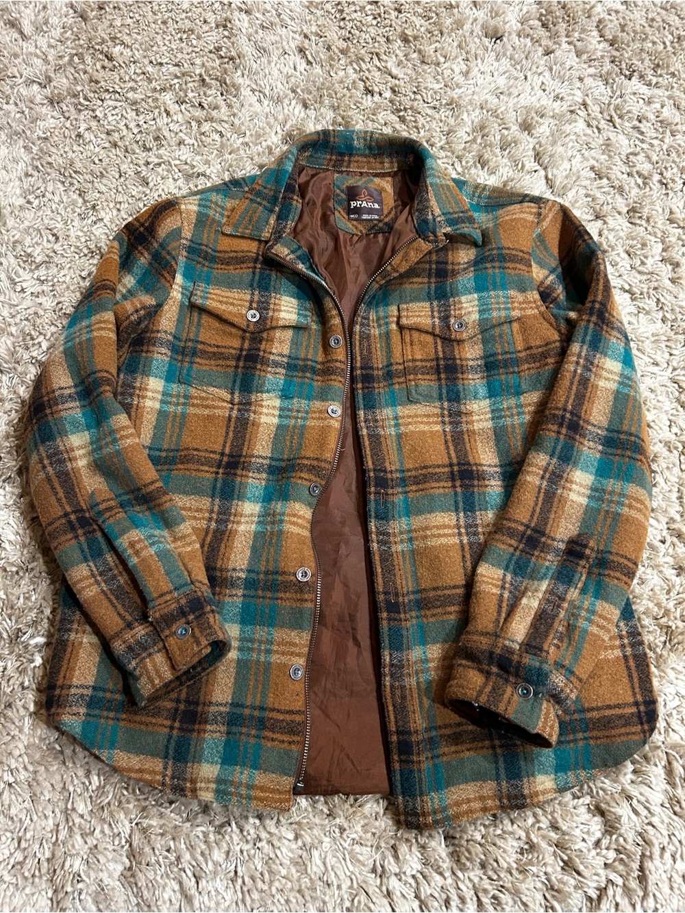 Prana Men's Teal & Brown Plaid Lightweight Shacket